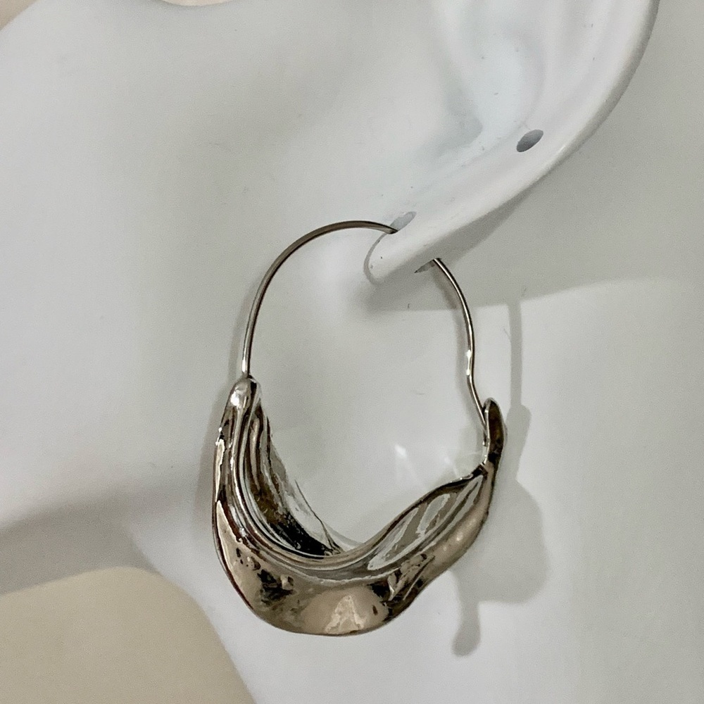 Silver basket hoop earrings